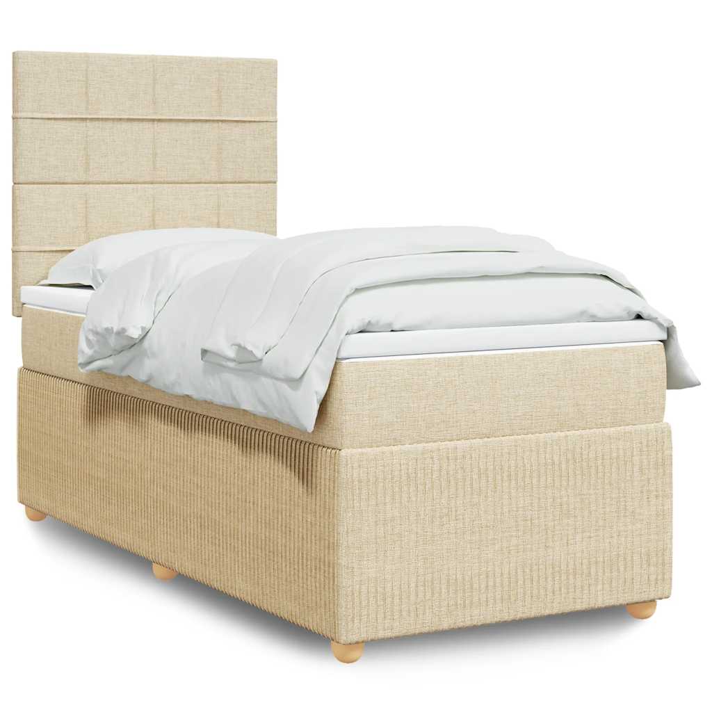 Krevet s oprugama i madracem krem 90 x 200 cm od tkanine