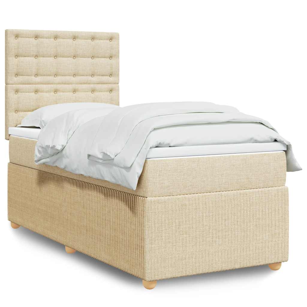 Krevet s oprugama i madracem krem 90 x 200 cm od tkanine