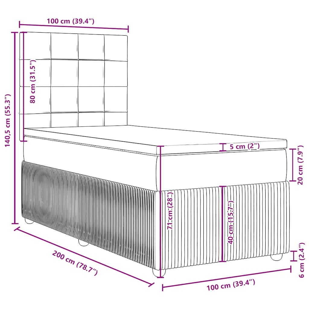 Krevet s oprugama i madracem crni 100 x 200 cm od tkanine