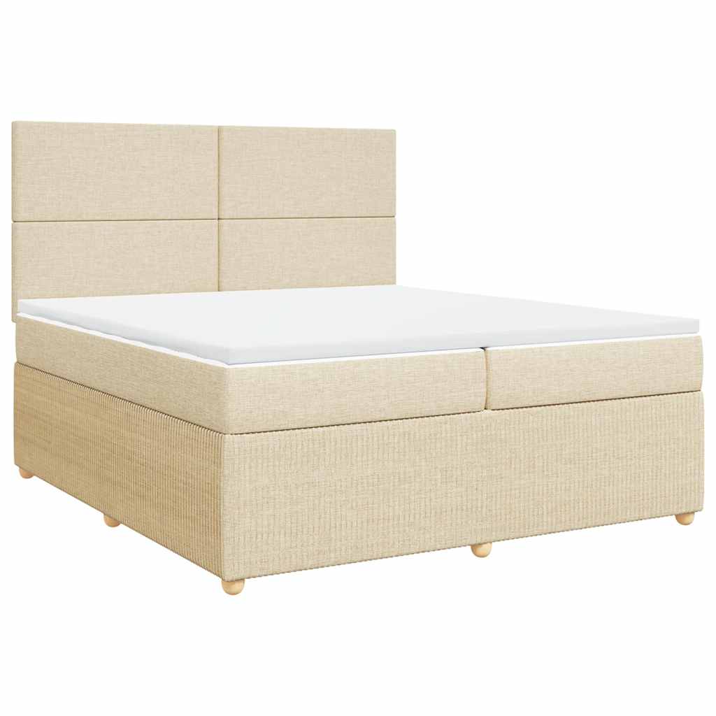 Krevet s oprugama i madracem krem 200 x 200 cm od tkanine