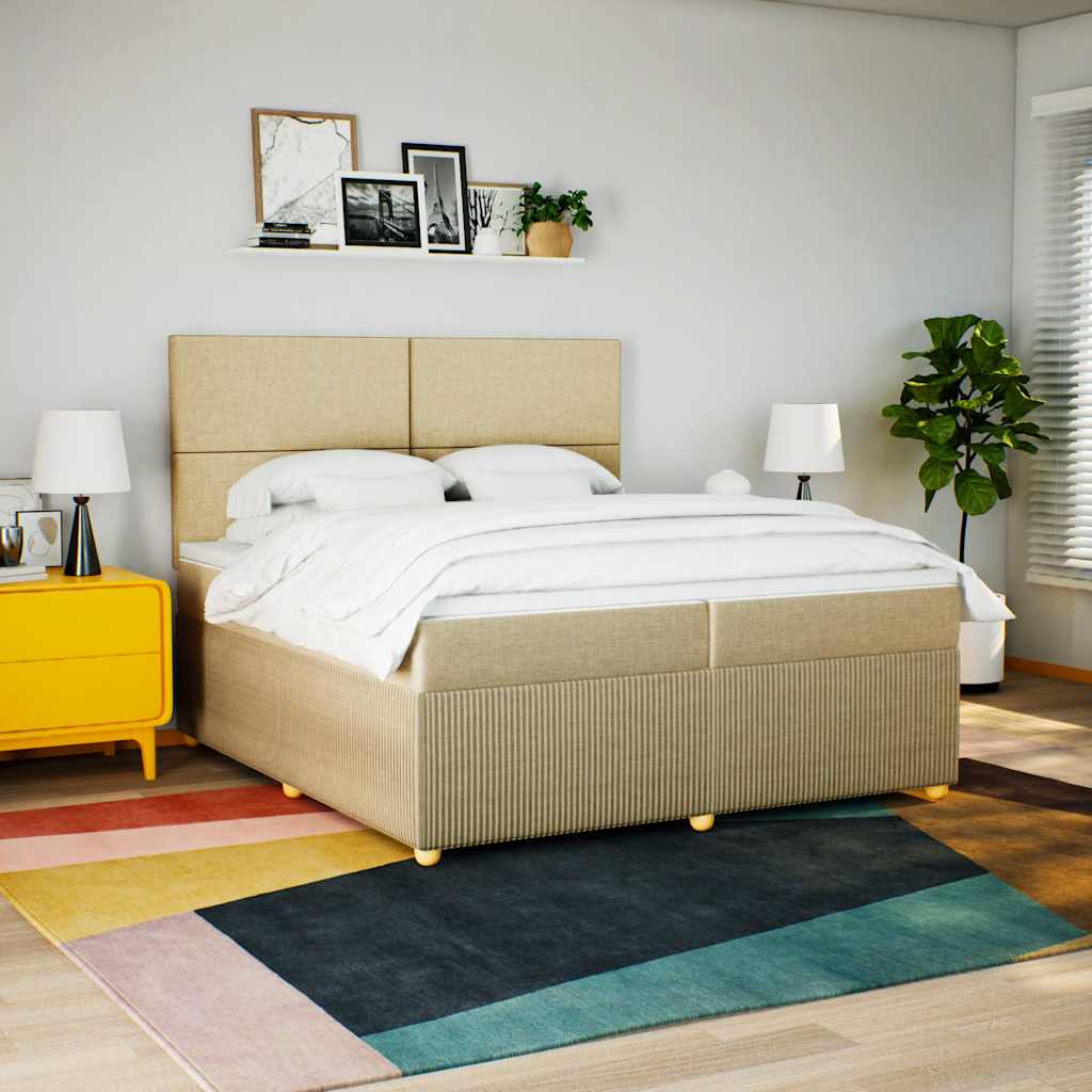 Krevet s oprugama i madracem krem 200 x 200 cm od tkanine