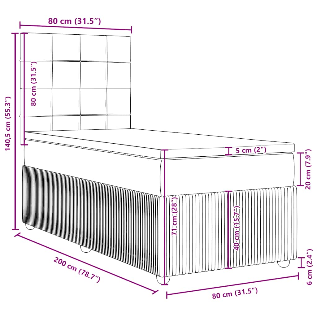 Box spring krevet s madracem ružičasti 80 x 200 cm baršunasti