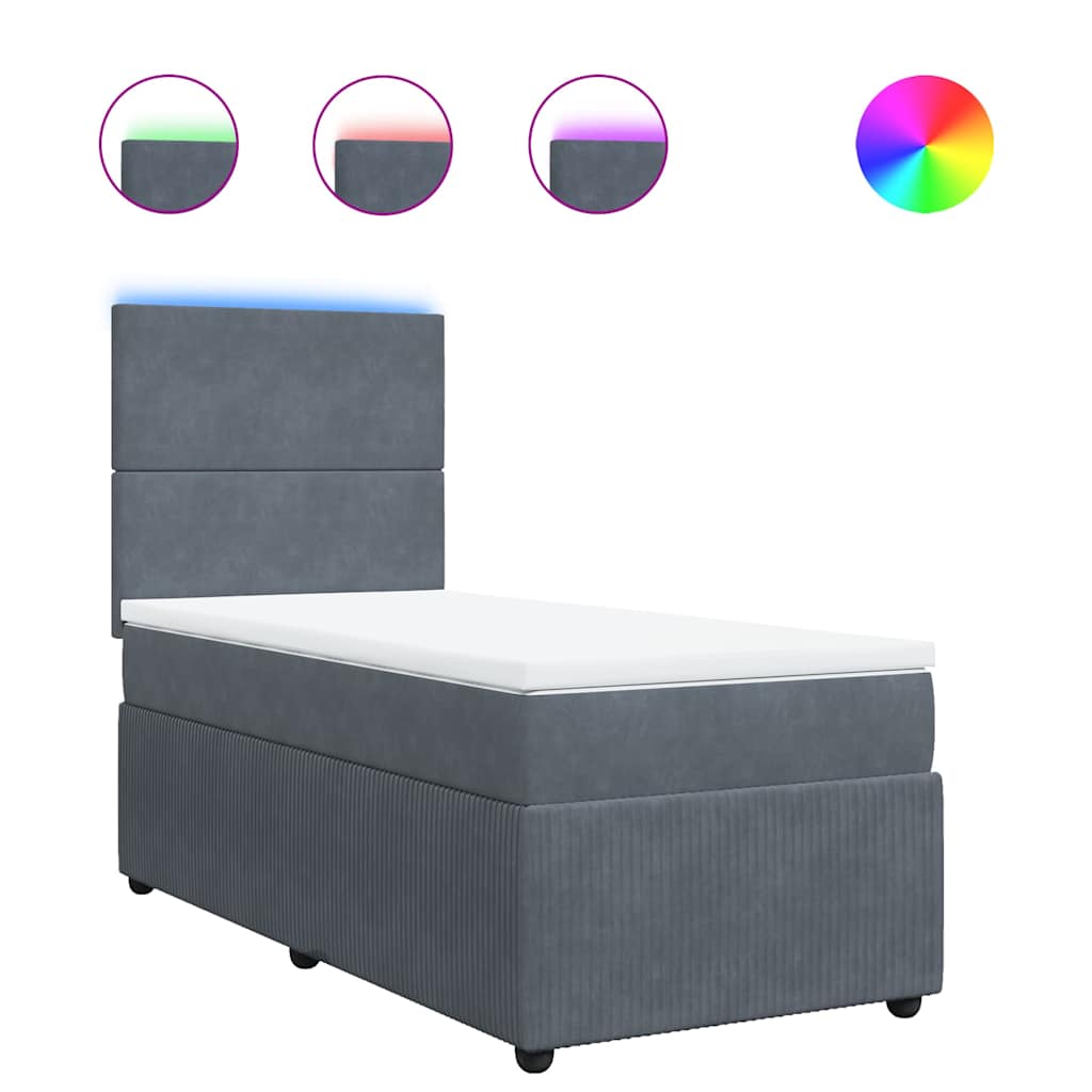 Box spring krevet s madracem tamnosivi 90x190 cm baršunasti