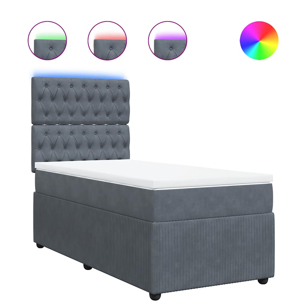 Box spring krevet s madracem tamnosivi 90x190 cm baršunasti