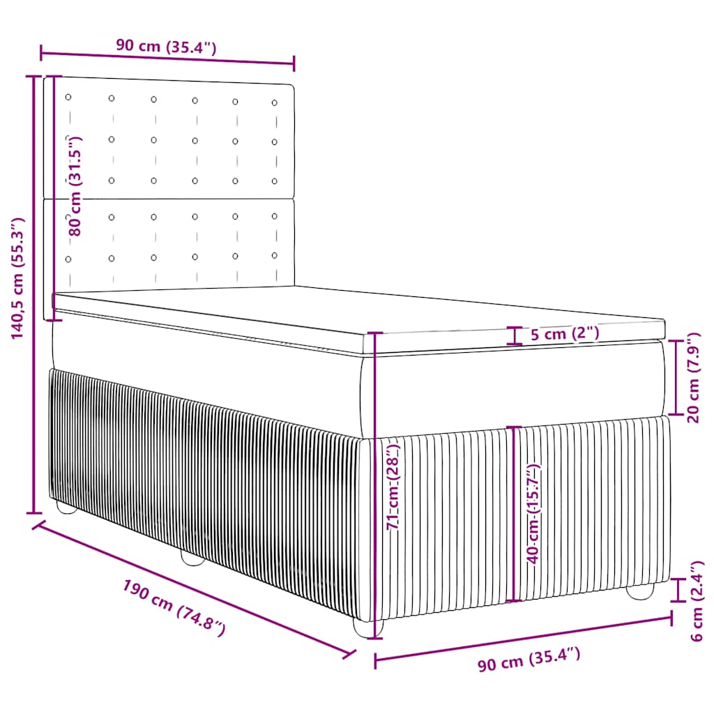 Box spring krevet s madracem crni 90x190 cm baršunasti