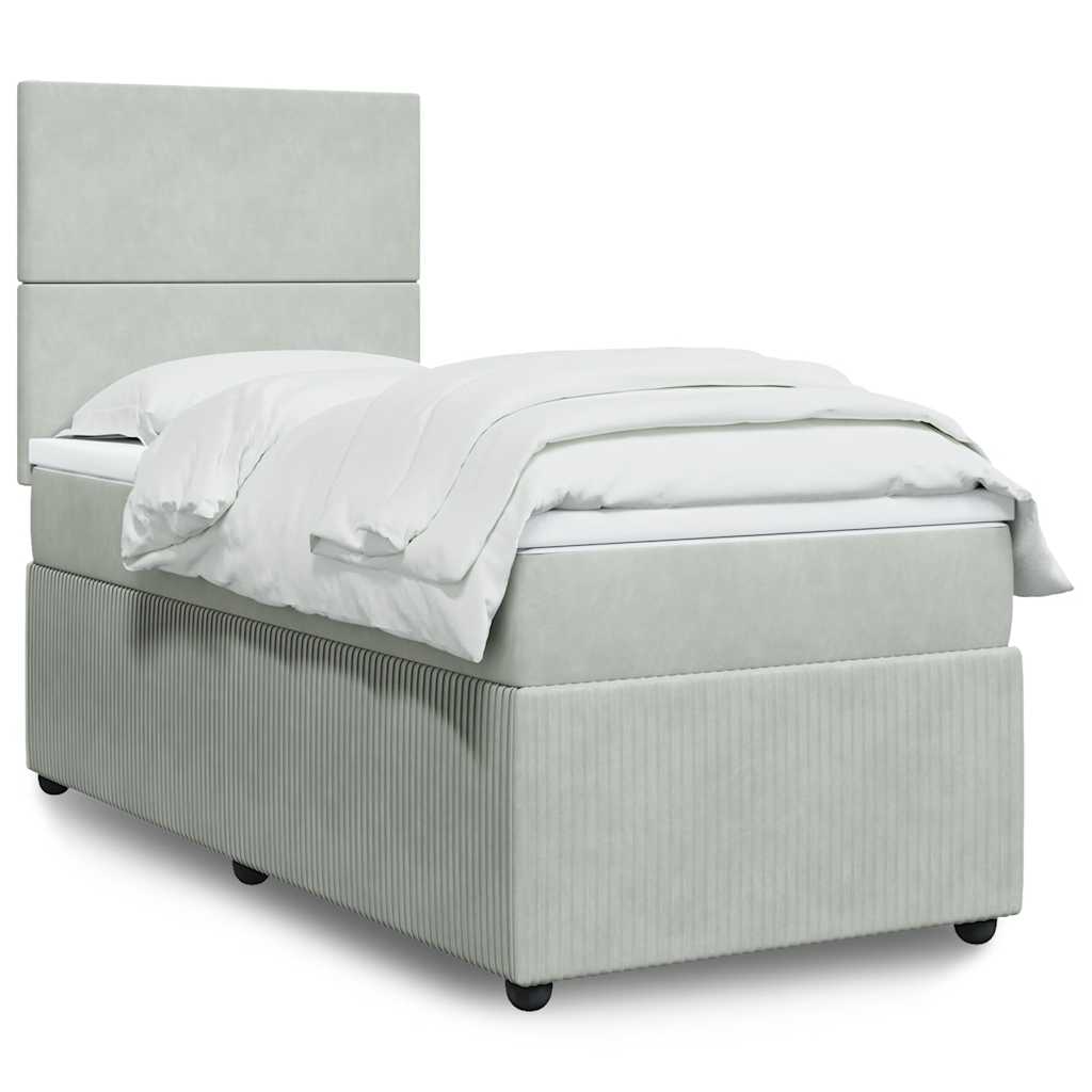 Box spring krevet s madracem svjetlosivi 90x190 cm baršunasti