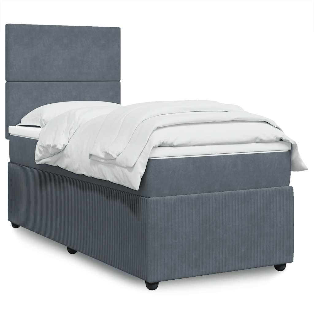 Box spring krevet s madracem tamnosivi 90x200 cm baršunasti