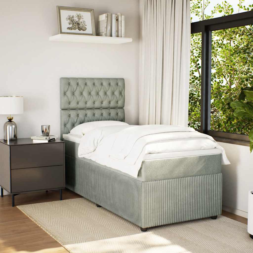 Box spring krevet s madracem svjetlosivi 90x190 cm baršunasti