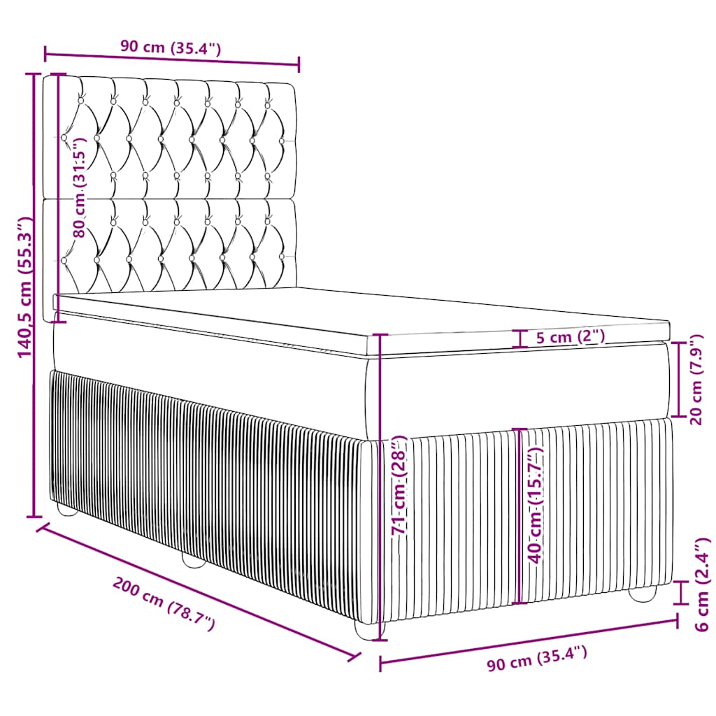 Box spring krevet s madracem plavi 90x200 cm baršunasti