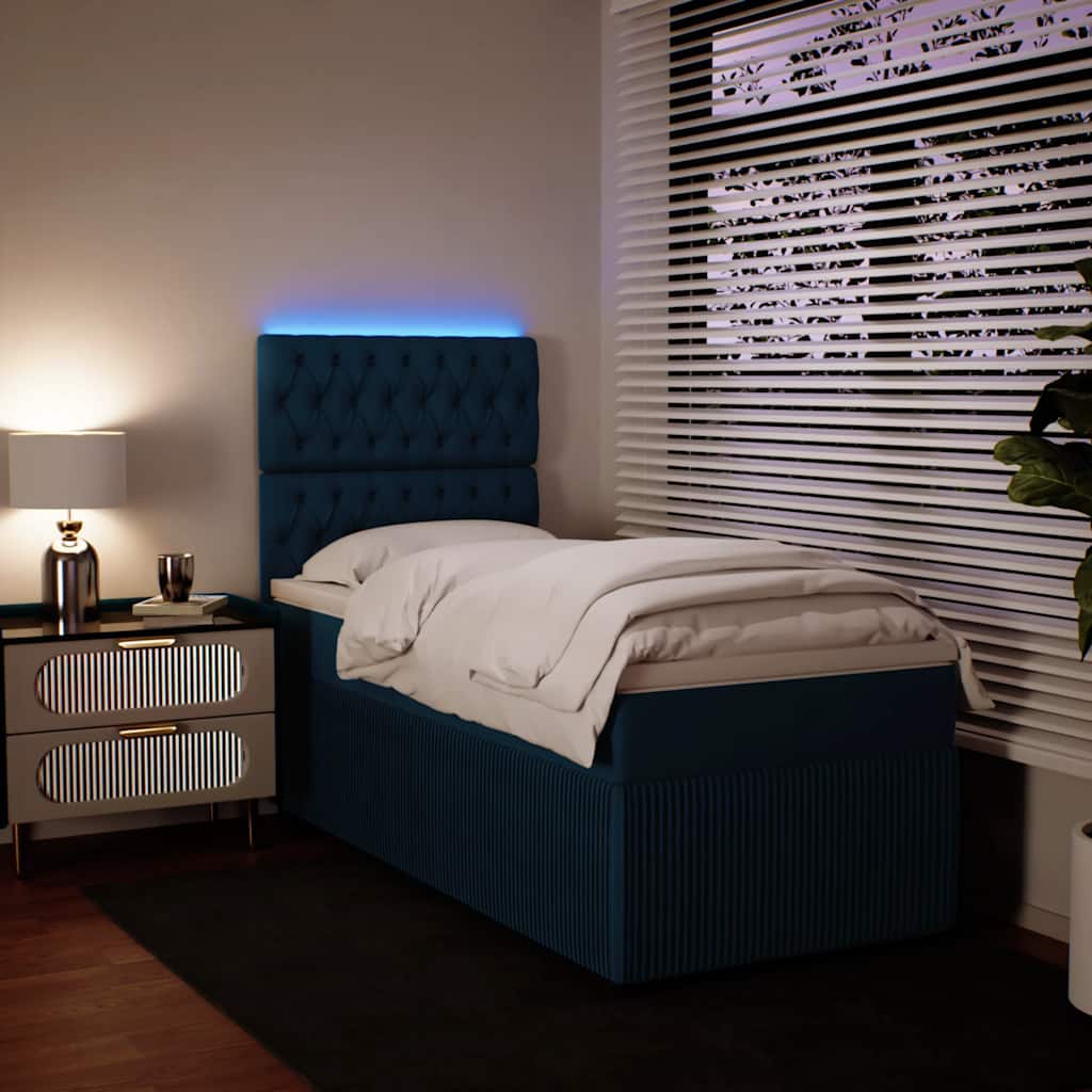 Box spring krevet s madracem plavi 90x200 cm baršunasti