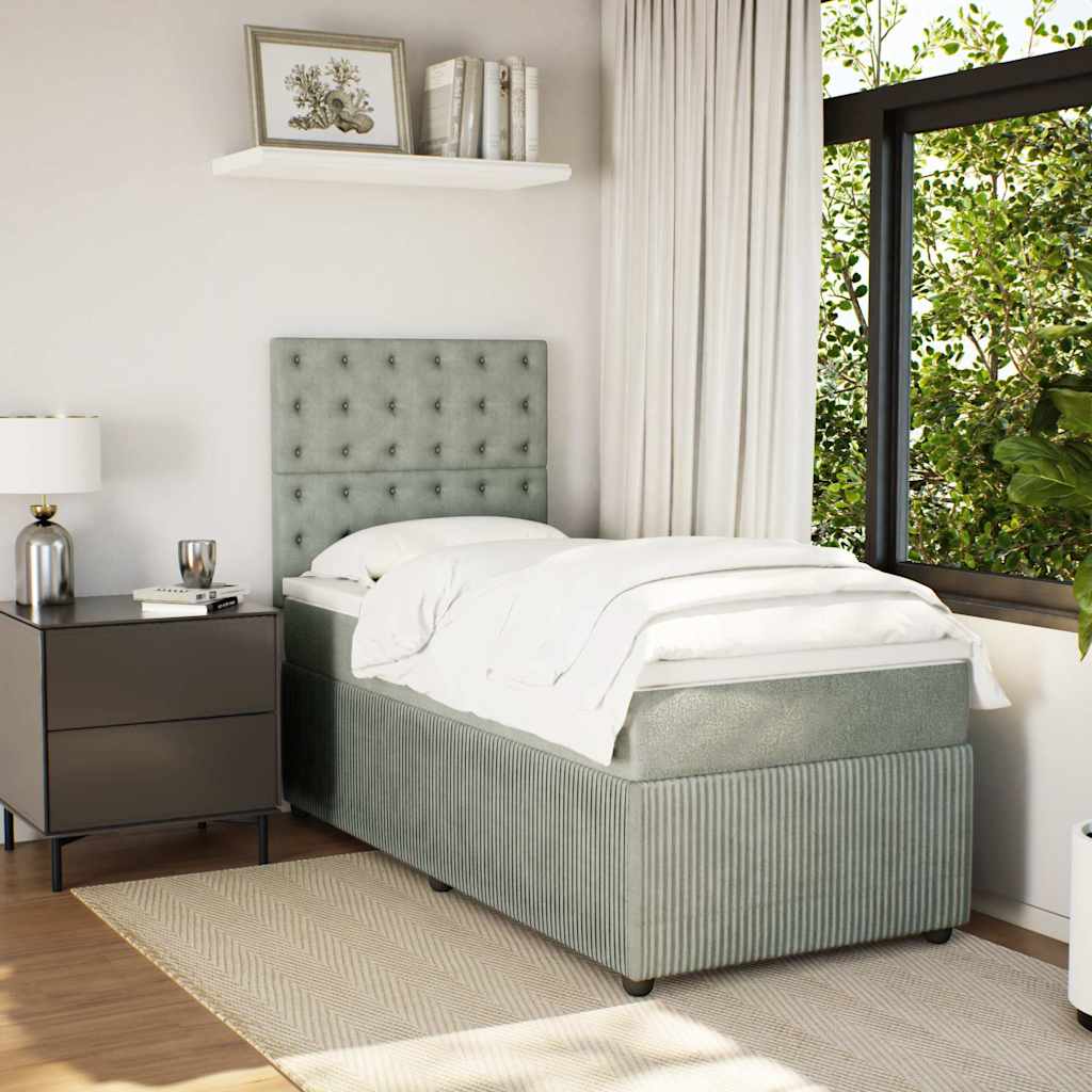 Box spring krevet s madracem svjetlosivi 90x190 cm baršunasti
