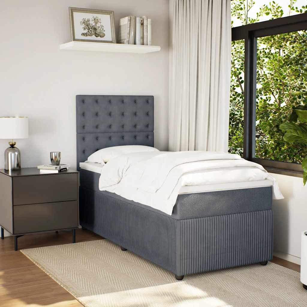 Box spring krevet s madracem tamnosivi 90x200 cm baršunasti