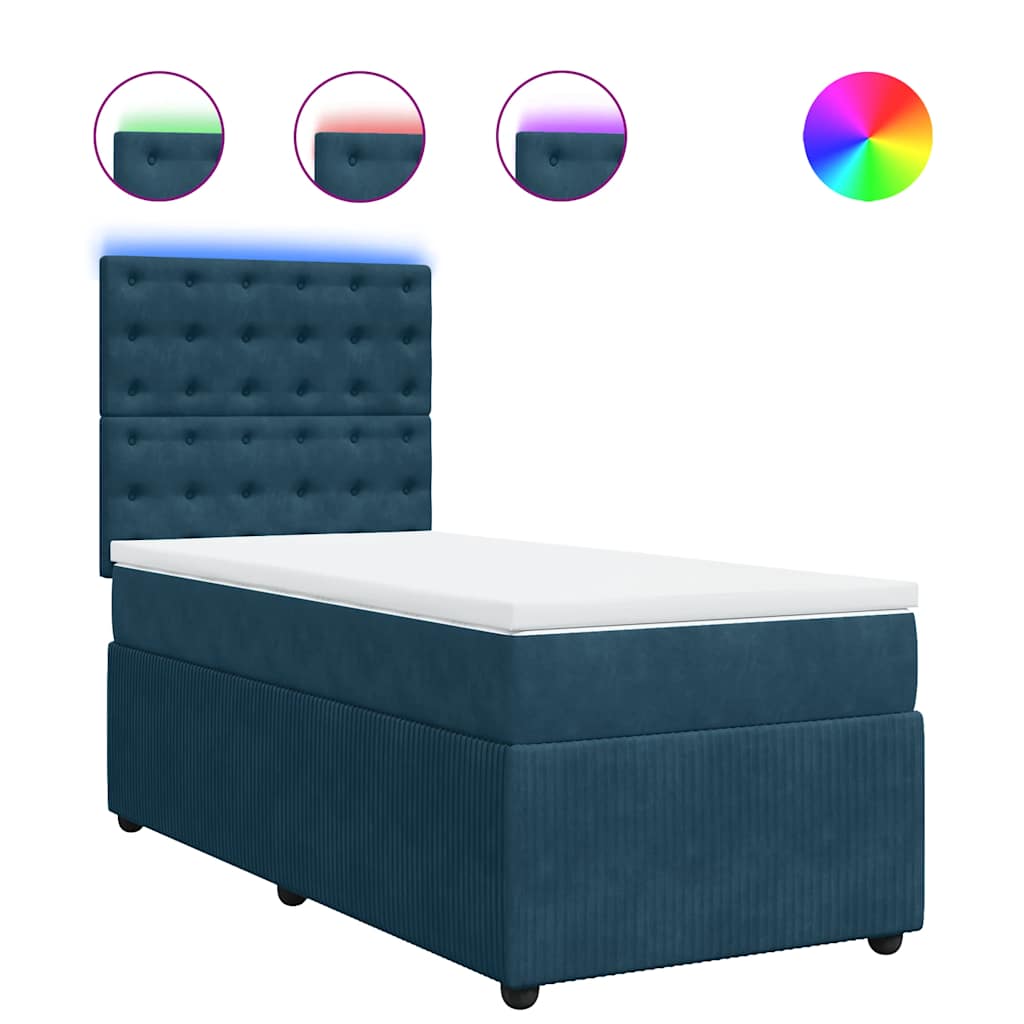 Box spring krevet s madracem plavi 90x200 cm baršunasti