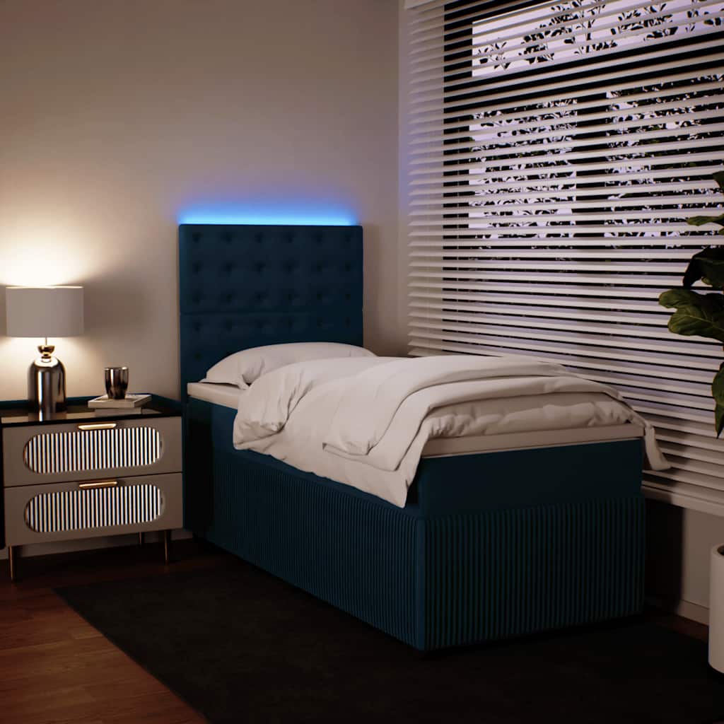 Box spring krevet s madracem plavi 90x200 cm baršunasti