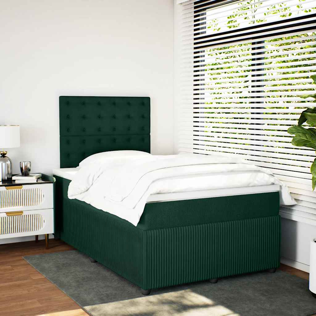 Krevet box spring s madracem tamnozeleni 120x190 cm baršunasti