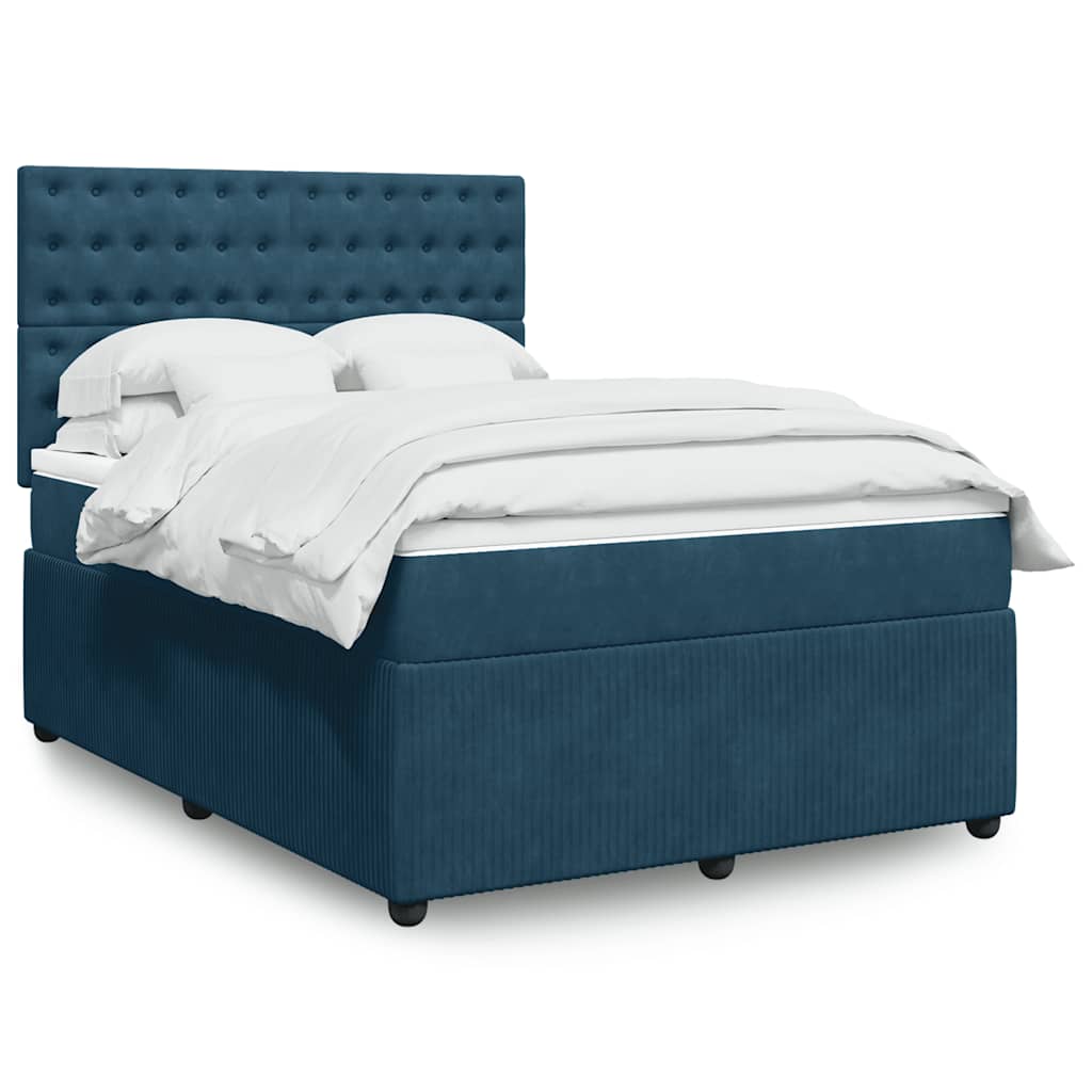 Krevet box spring s madracem plavi 160 x 200 cm baršunasti