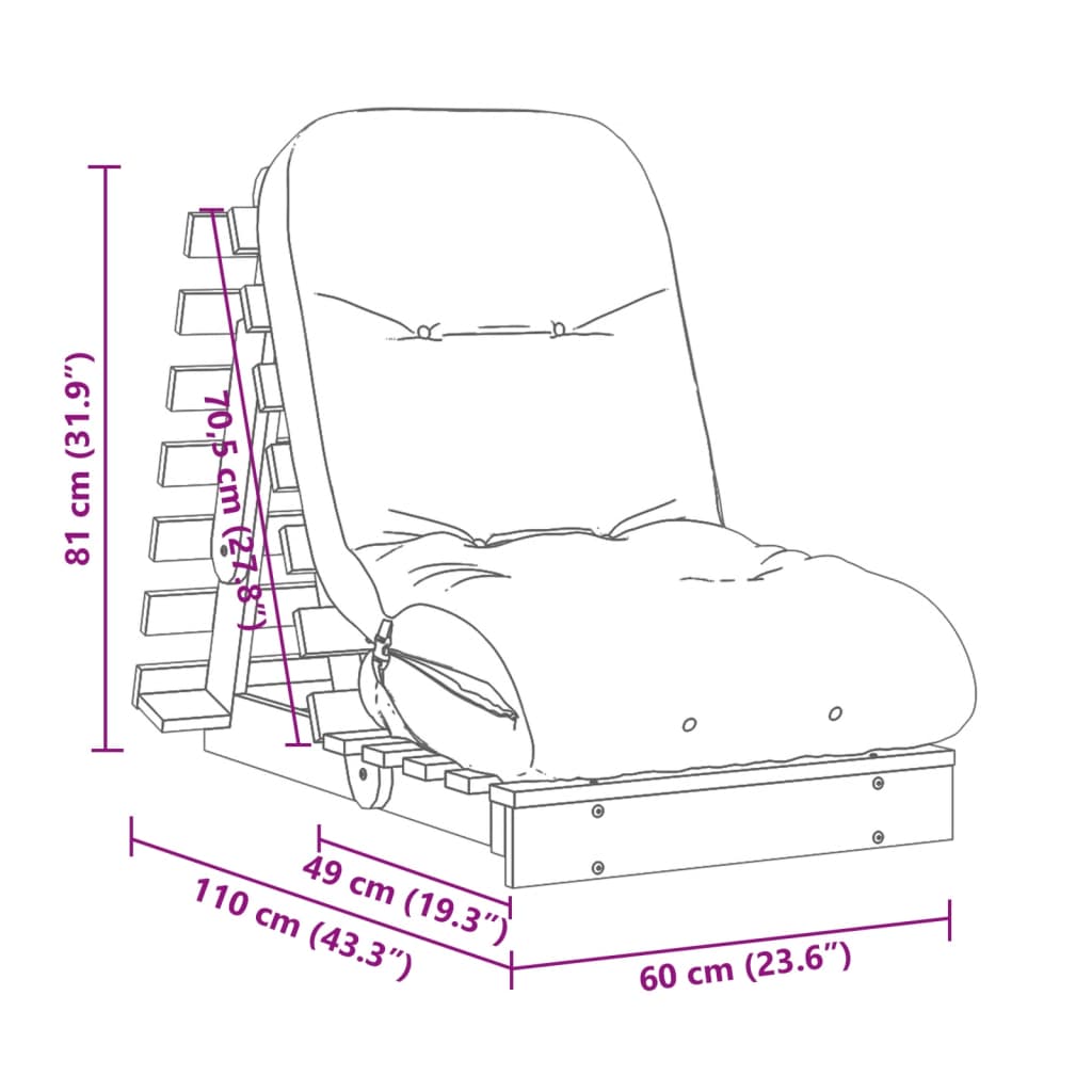 Futon na razvlačenje s madracem 60x206x11 cm masivna borovina