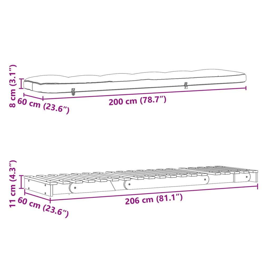 Futon na razvlačenje s madracem 60x206x11 cm masivna duglazija