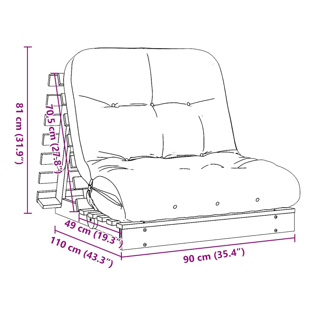 Futon na razvlačenje s madracem bijeli 90x206x11 cm borovina