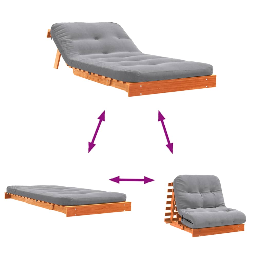 Futon na razvlačenje s madracem smeđi 90 x 206 x 11 cm borovina