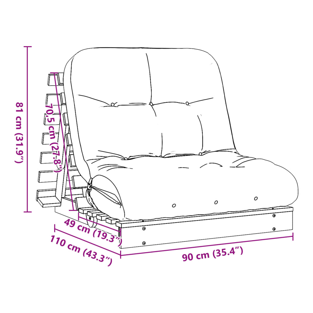 Futon na razvlačenje s madracem smeđi 90 x 206 x 11 cm borovina