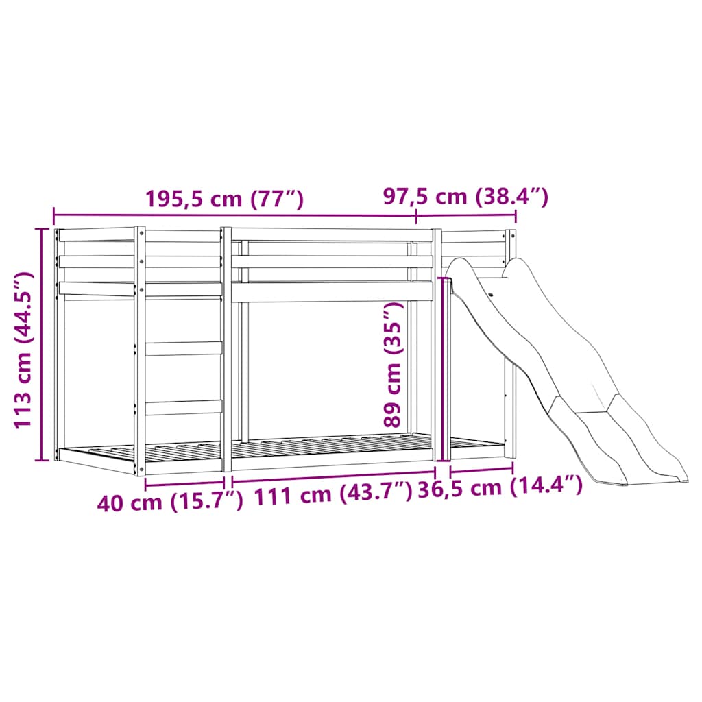 Krevet na kat s toboganom i zavjesama plavi 90 x 190 cm
