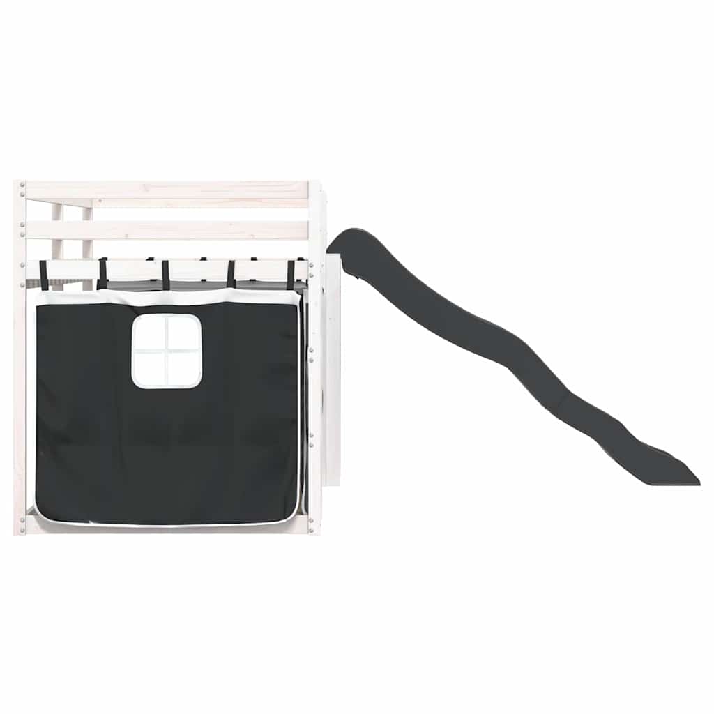 Krevet na kat s toboganom i zavjesama bijelo-crni 90 x 190 cm