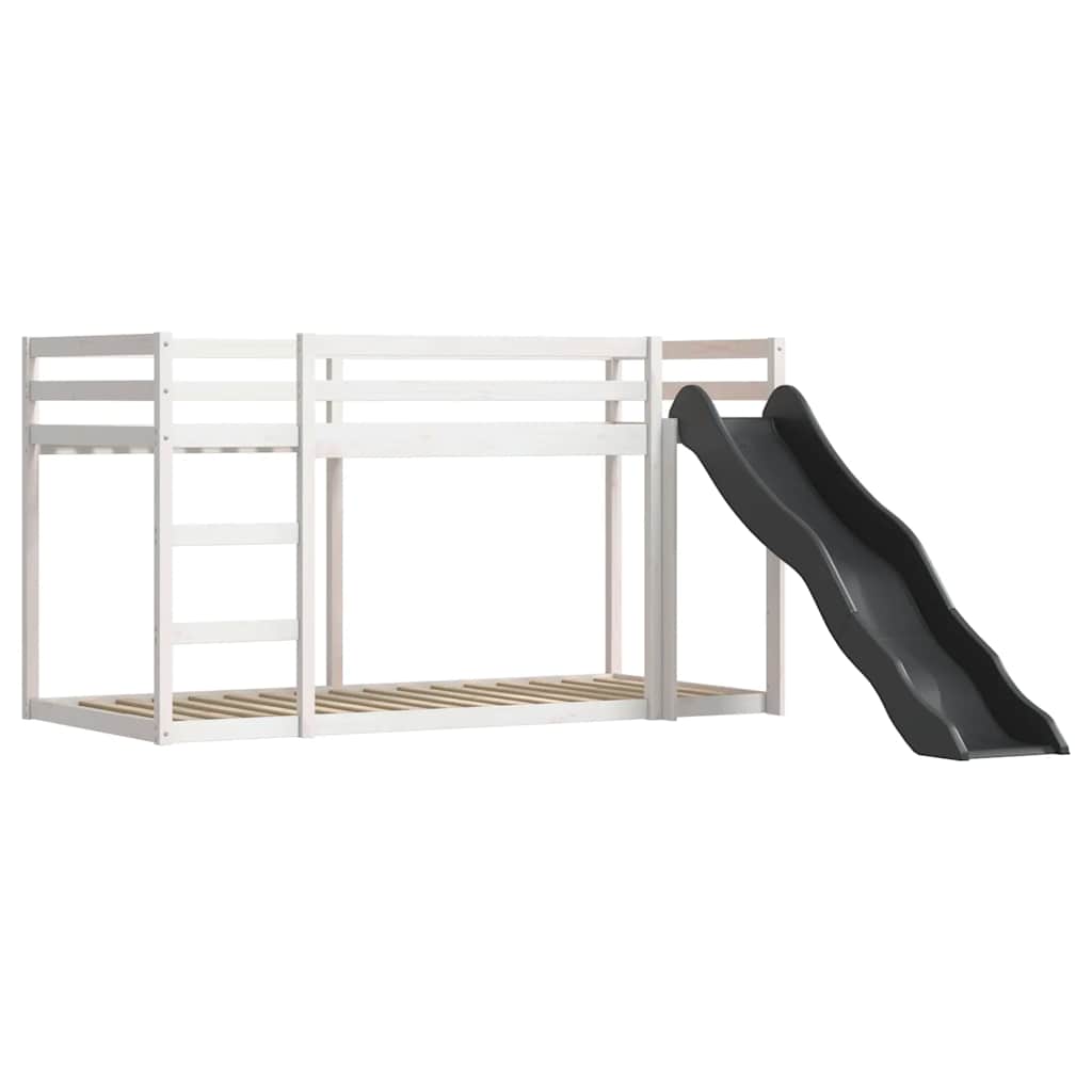 Krevet na kat s toboganom i zavjesama bijelo-crni 90 x 200 cm