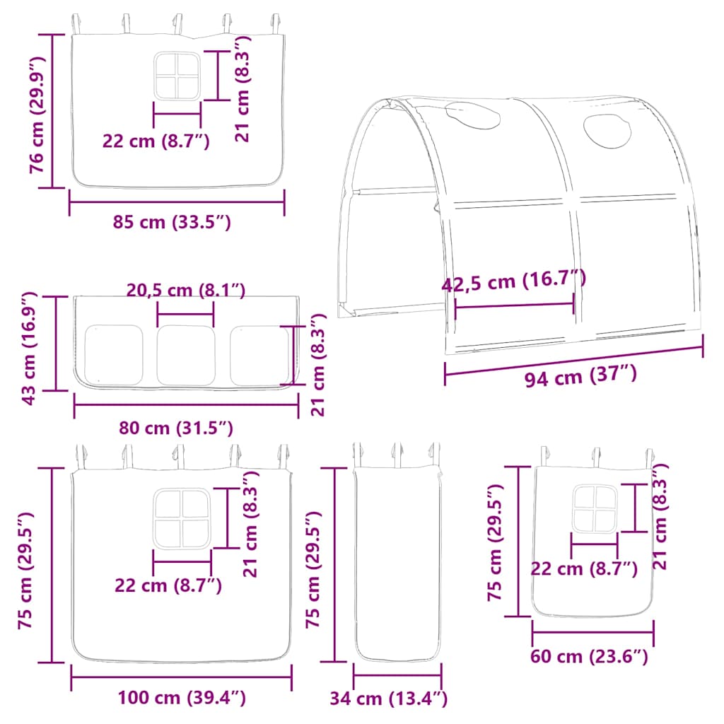 Krevet na kat s toboganom i zavjesama plavi 90 x 200 cm