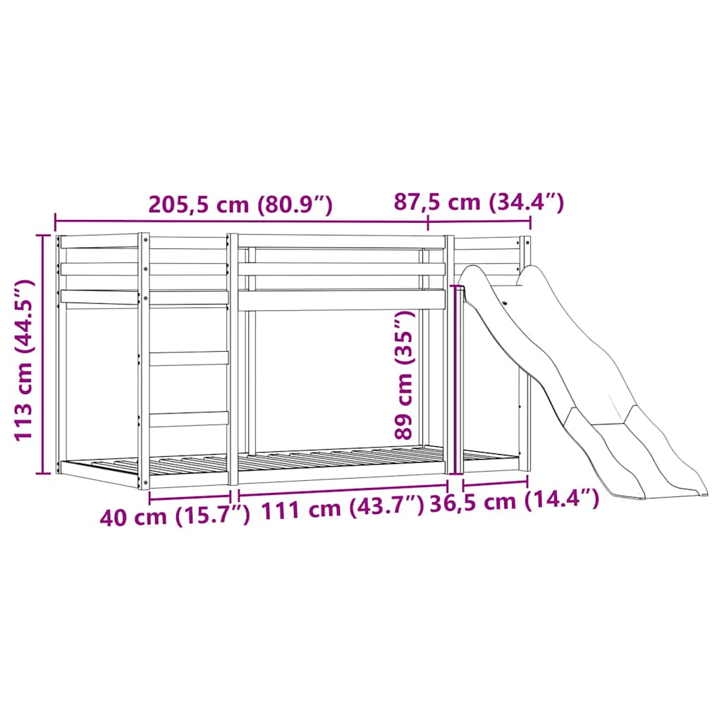 Krevet na kat s toboganom i zavjesama plavi 80 x 200 cm