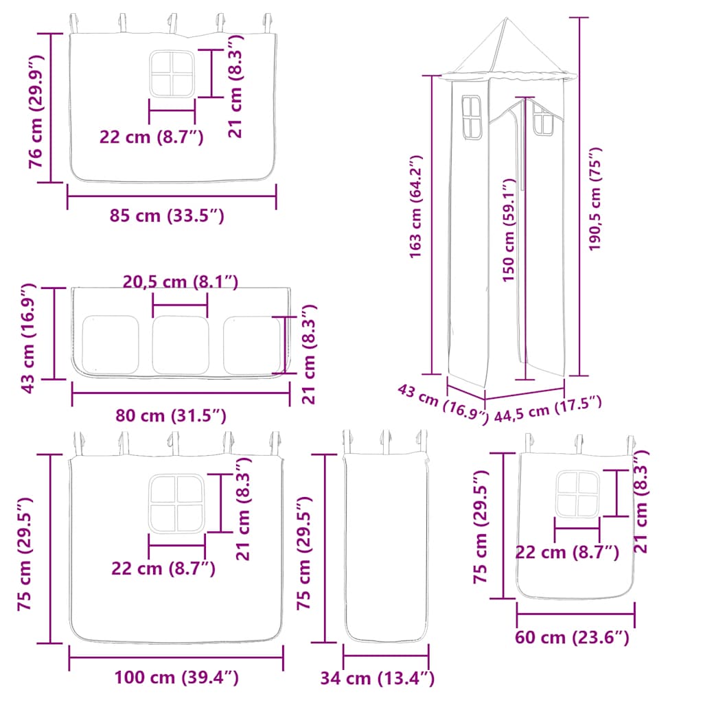 Krevet na kat s toboganom i zavjesama bijelo-crni 90 x 200 cm
