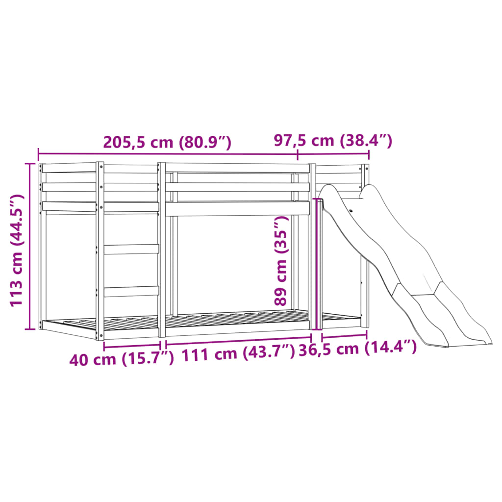 Krevet na kat s toboganom i zavjesama plavi 90 x 200 cm