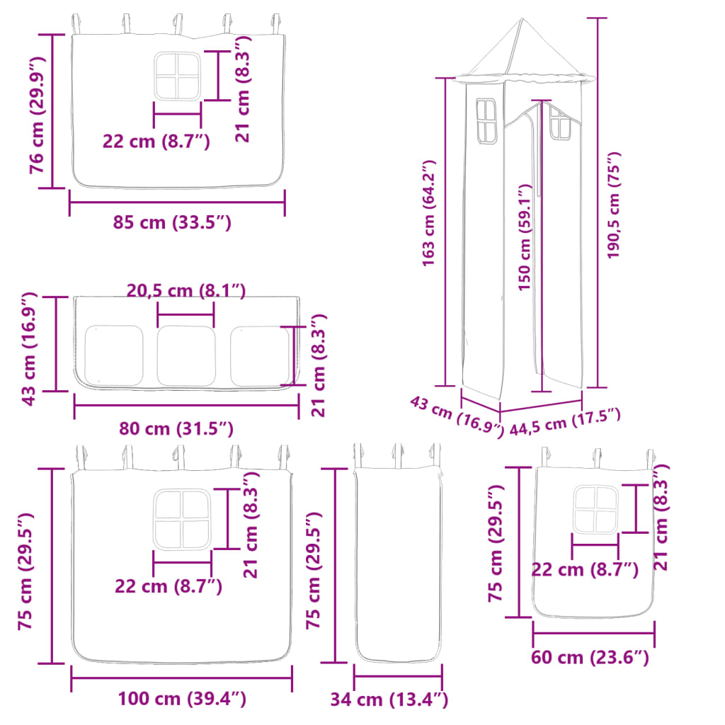 Krevet na kat s toboganom i zavjesama plavi 90 x 200 cm