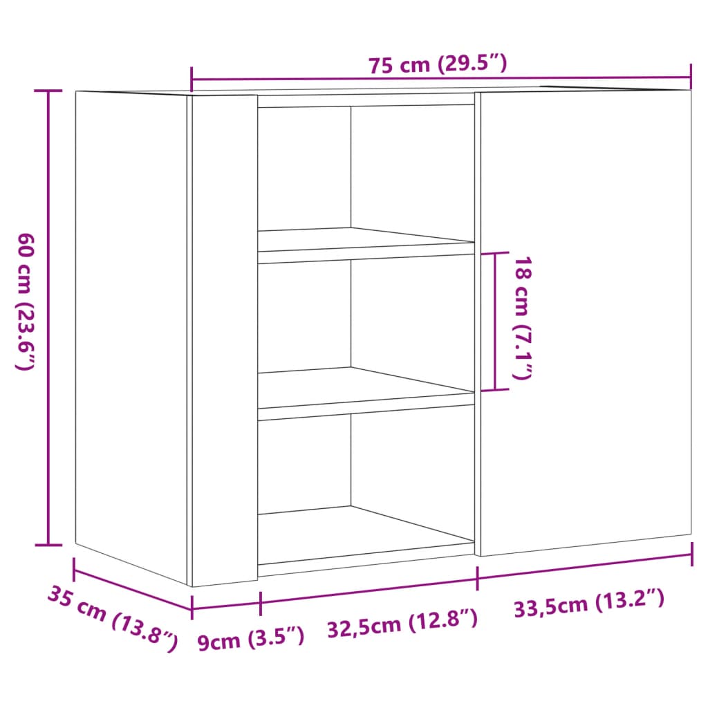Zidni ormarić bijeli 75 x 35 x 60 cm od konstruiranog drva