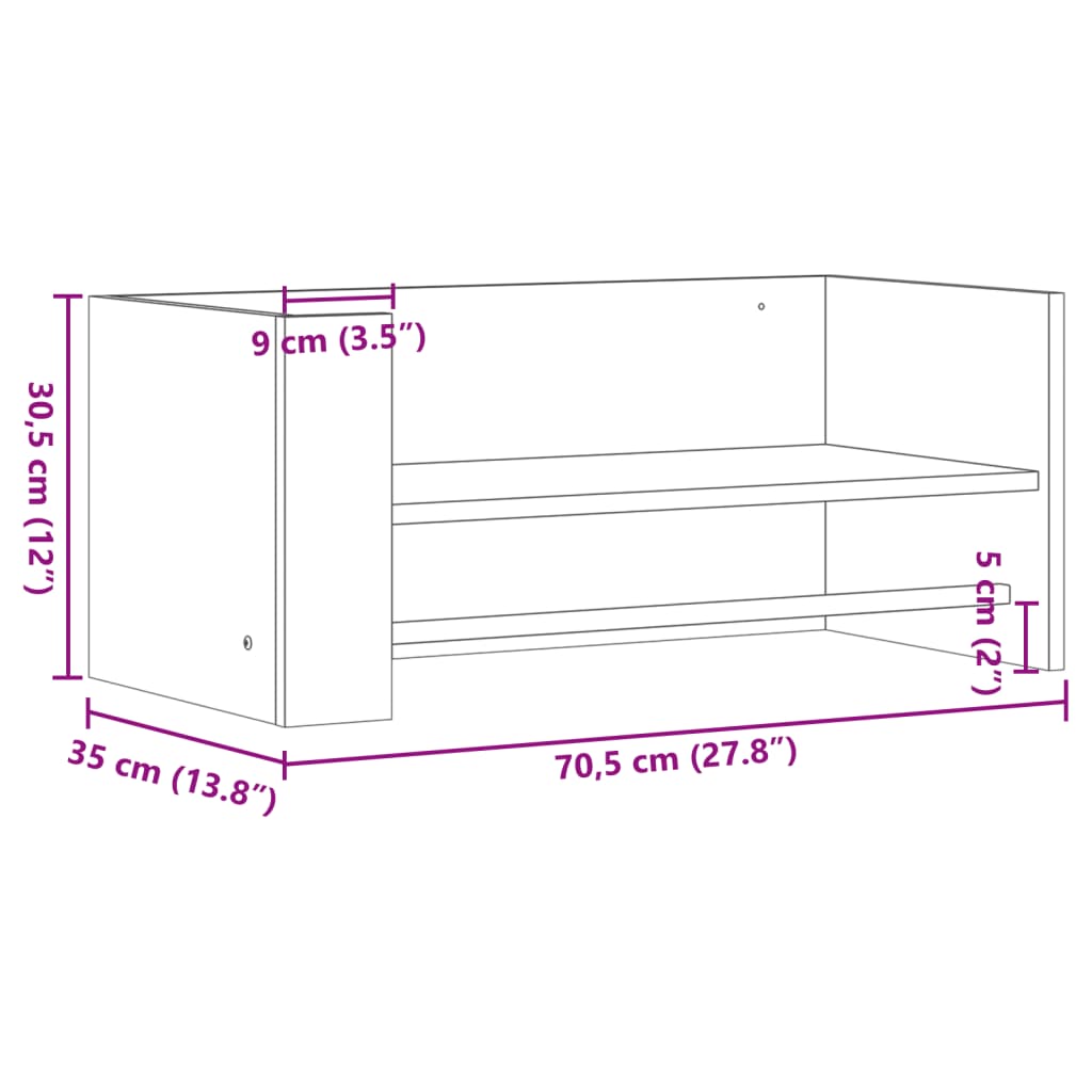 Zidna polica siva boja betona 70,5x35x30,5 cm konstruirano drvo