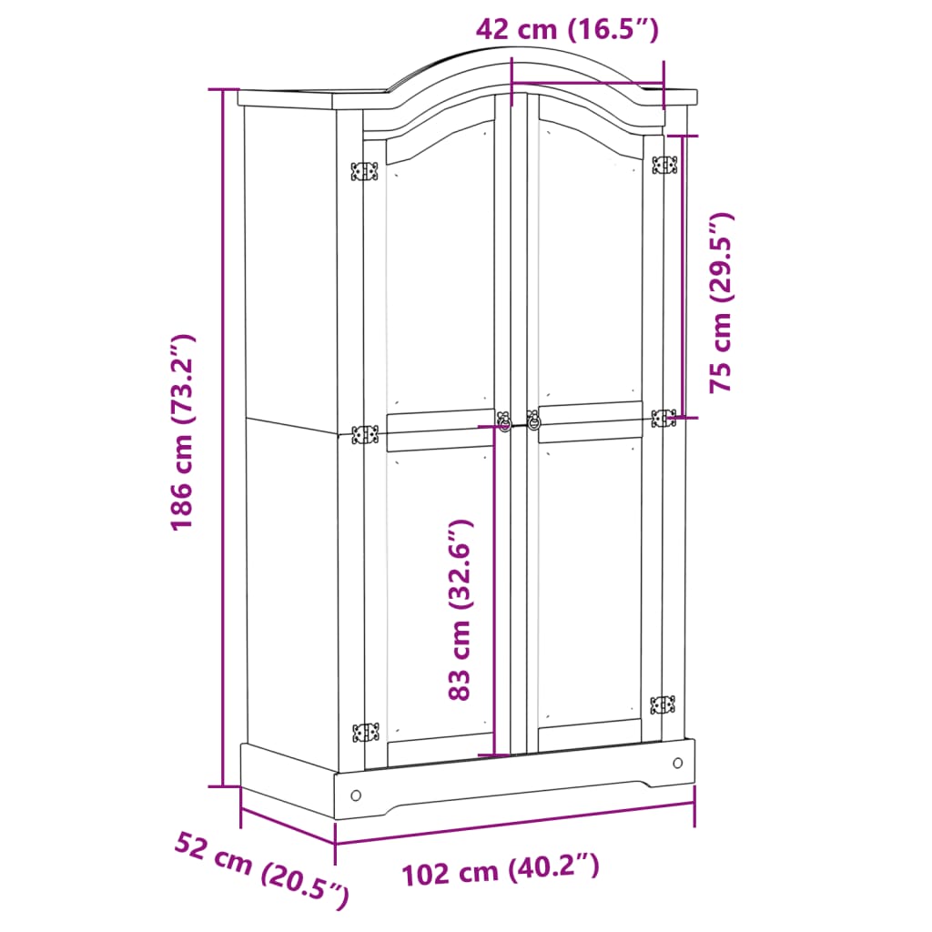 Ormar Corona 102 x 52 x 186 cm od masivne borovine