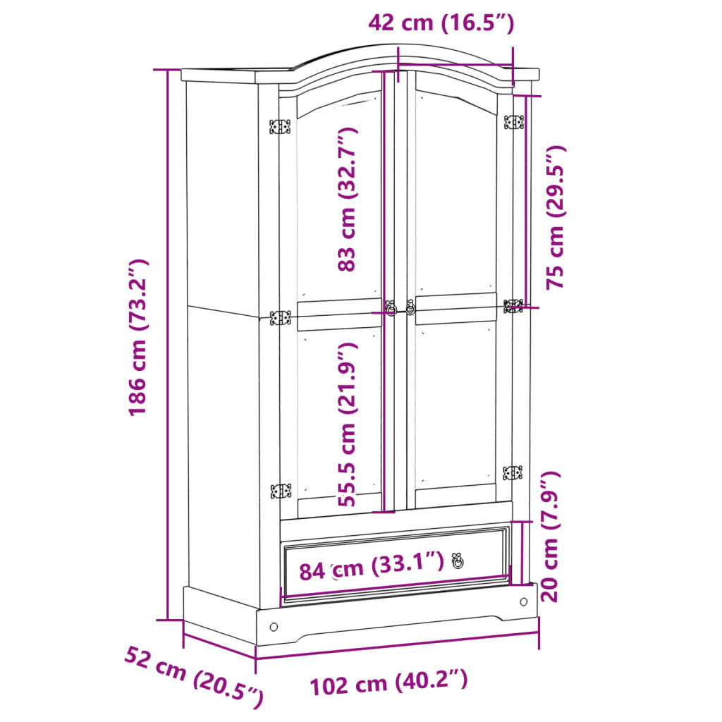 Ormar Corona 102 x 52 x 186 cm od masivne borovine