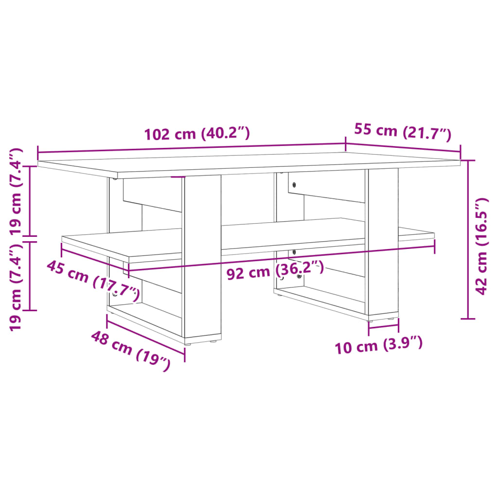 Stolić za kavu bijeli 102 x 55 x 42 cm od konstruiranog drva