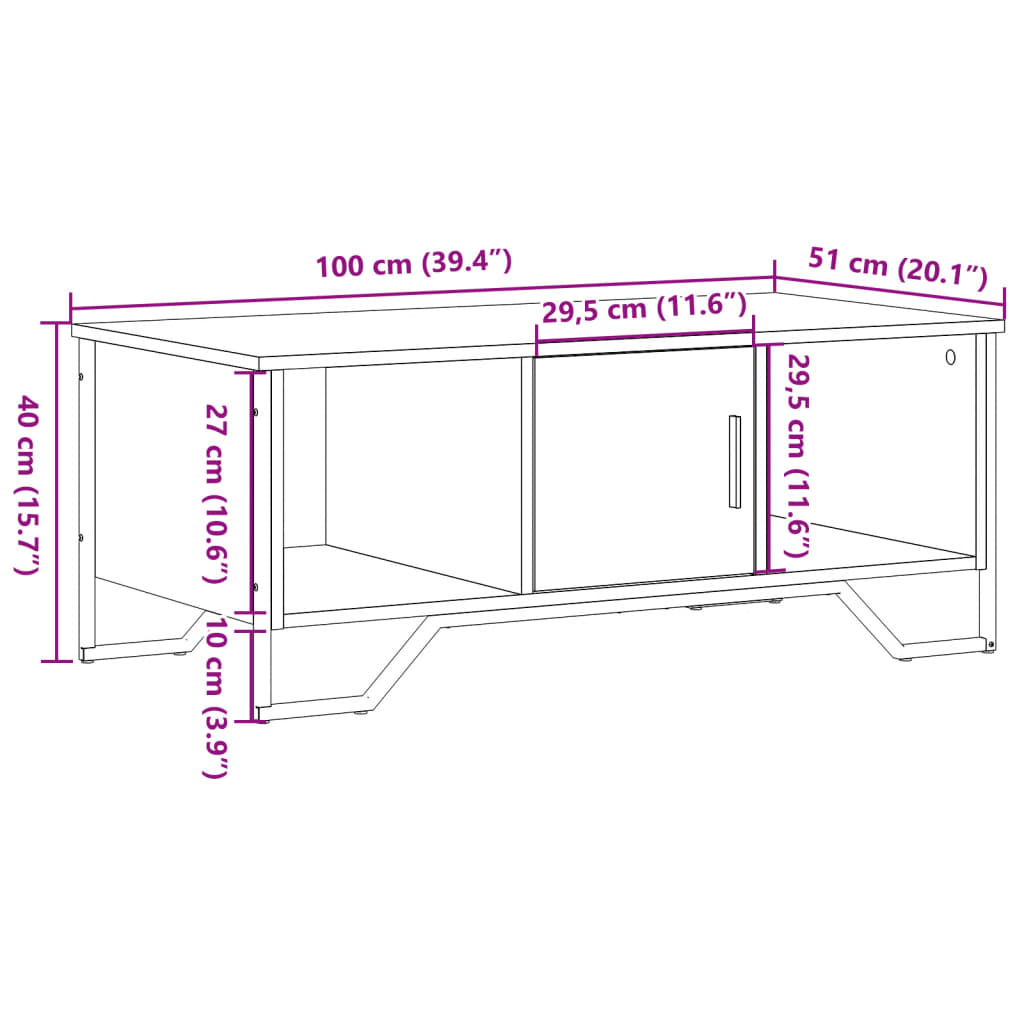 Stolić za kavu siva boja hrasta 100x51x40 cm konstruirano drvo