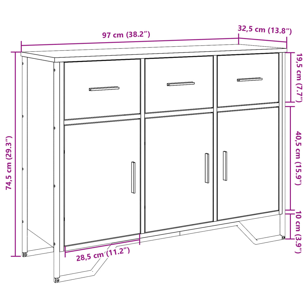 Komoda crna 97x32,5x74,5 cm od konstruiranog drva
