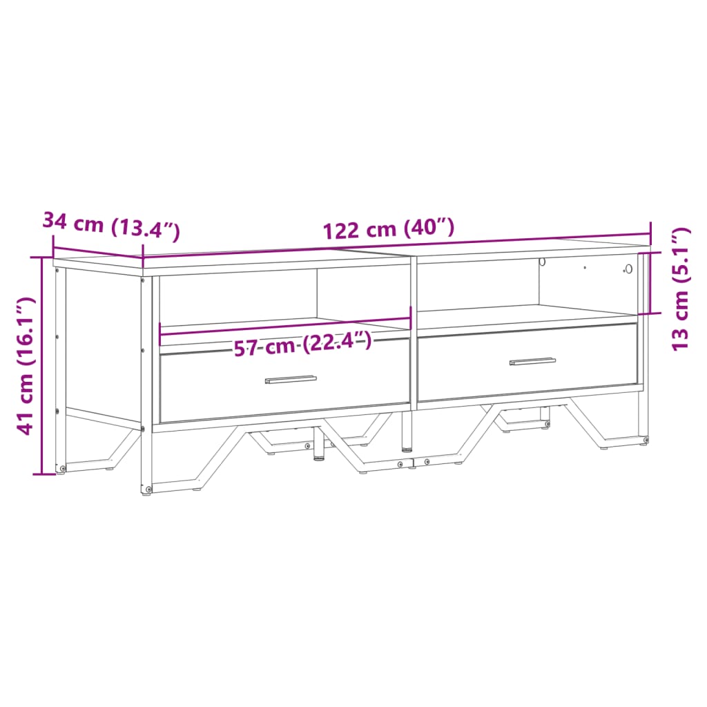 TV ormarić boja dimljenog hrasta 122x34x41 cm konstruirano drvo
