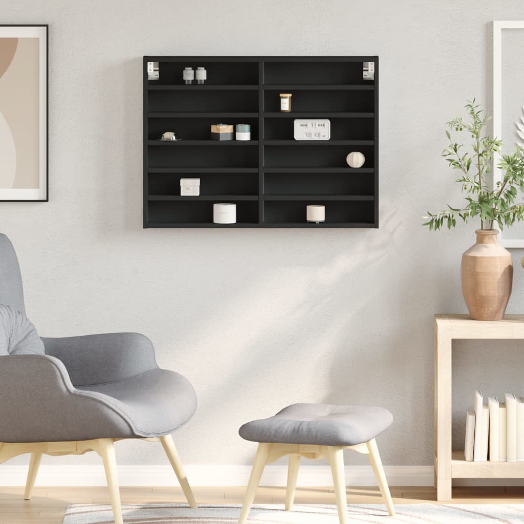 Vitrina crna 80 x 8,5 x 58 cm konstruirano drvo