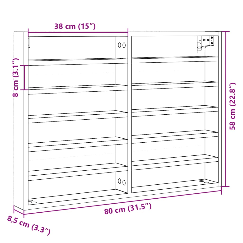 Vitrina crna 80 x 8,5 x 58 cm konstruirano drvo