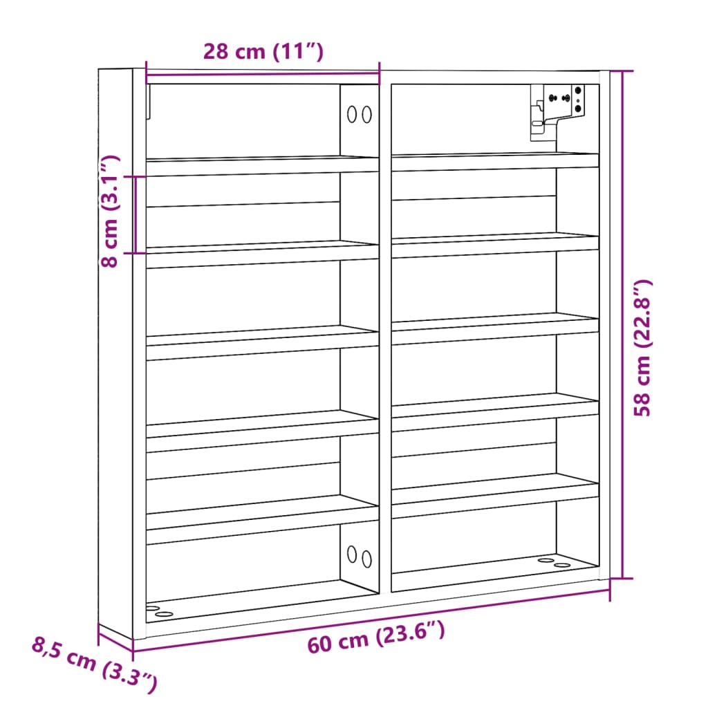 Vitrina boja dimljenog hrasta 60x8,5x58 cm drvena