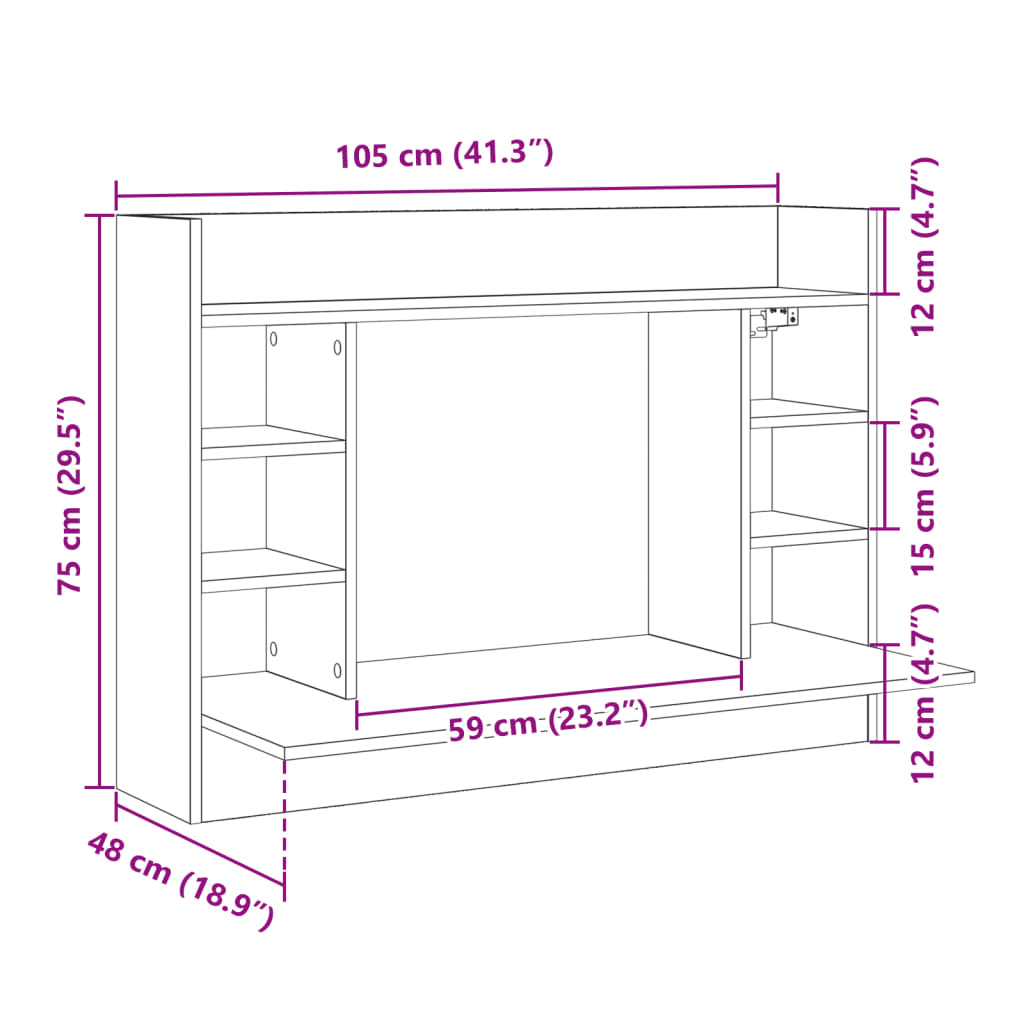 Zidni radni stol crni 105 x 48 x 75 cm od konstruiranog drva