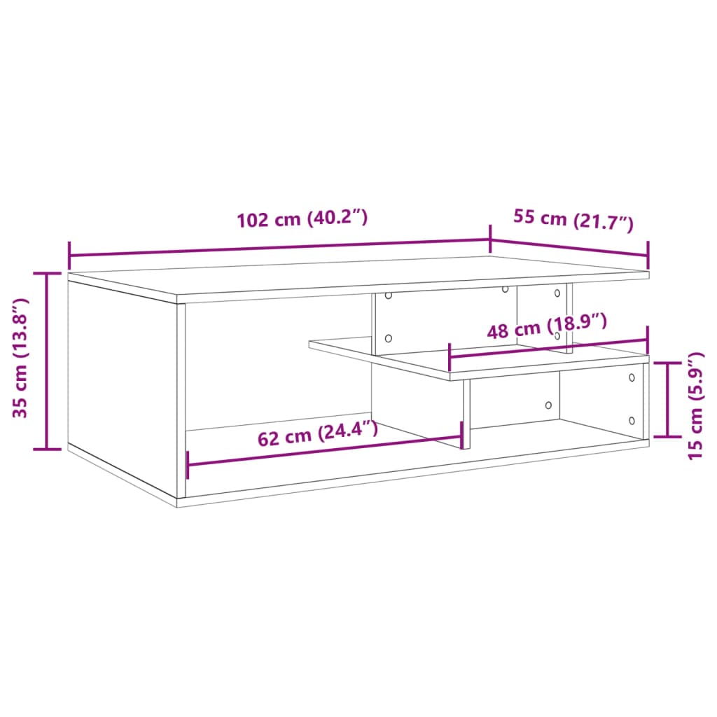 Stolić za kavu bijeli 102 x 55 x 35 cm od konstruiranog drva