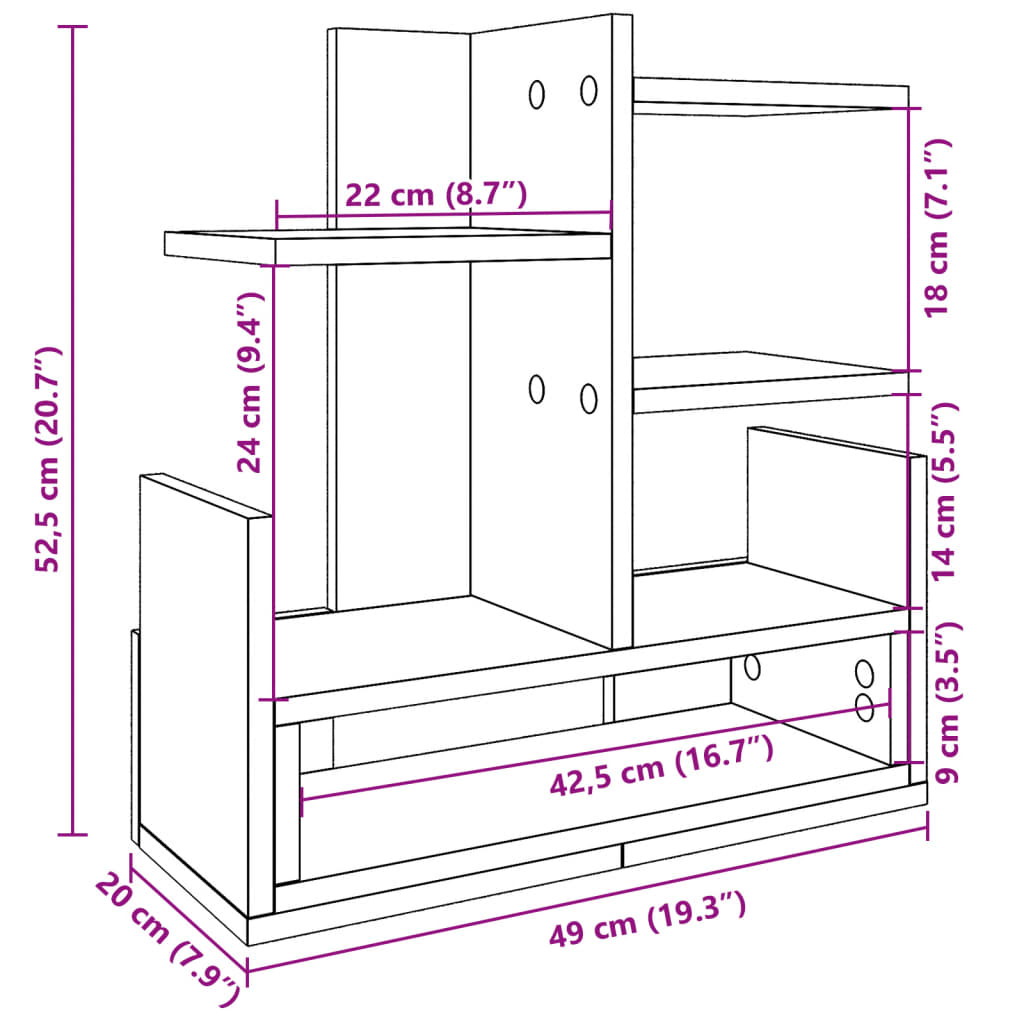 Organizator za stol crni 49 x 20 x 52,5 cm konstruirano drvo