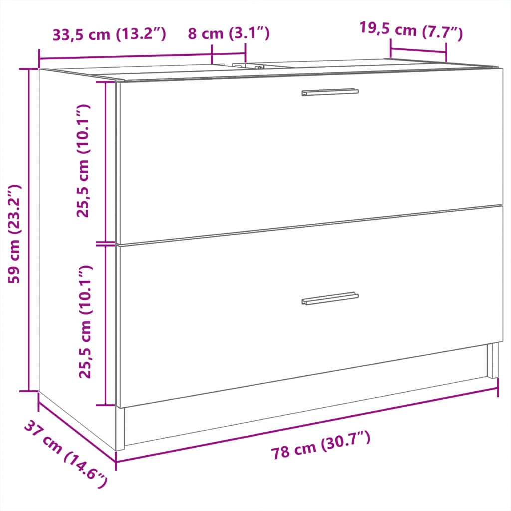 Ormarić za umivaonik boja betona 78x37x59 cm konstruirano drvo