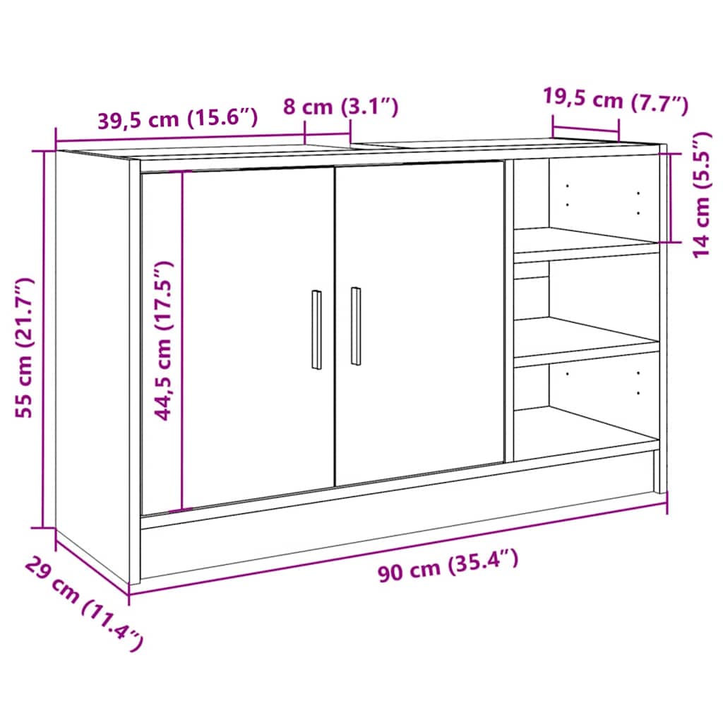 Ormarić za umivaonik crni 90 x 29 x 55 cm konstruirano drvo