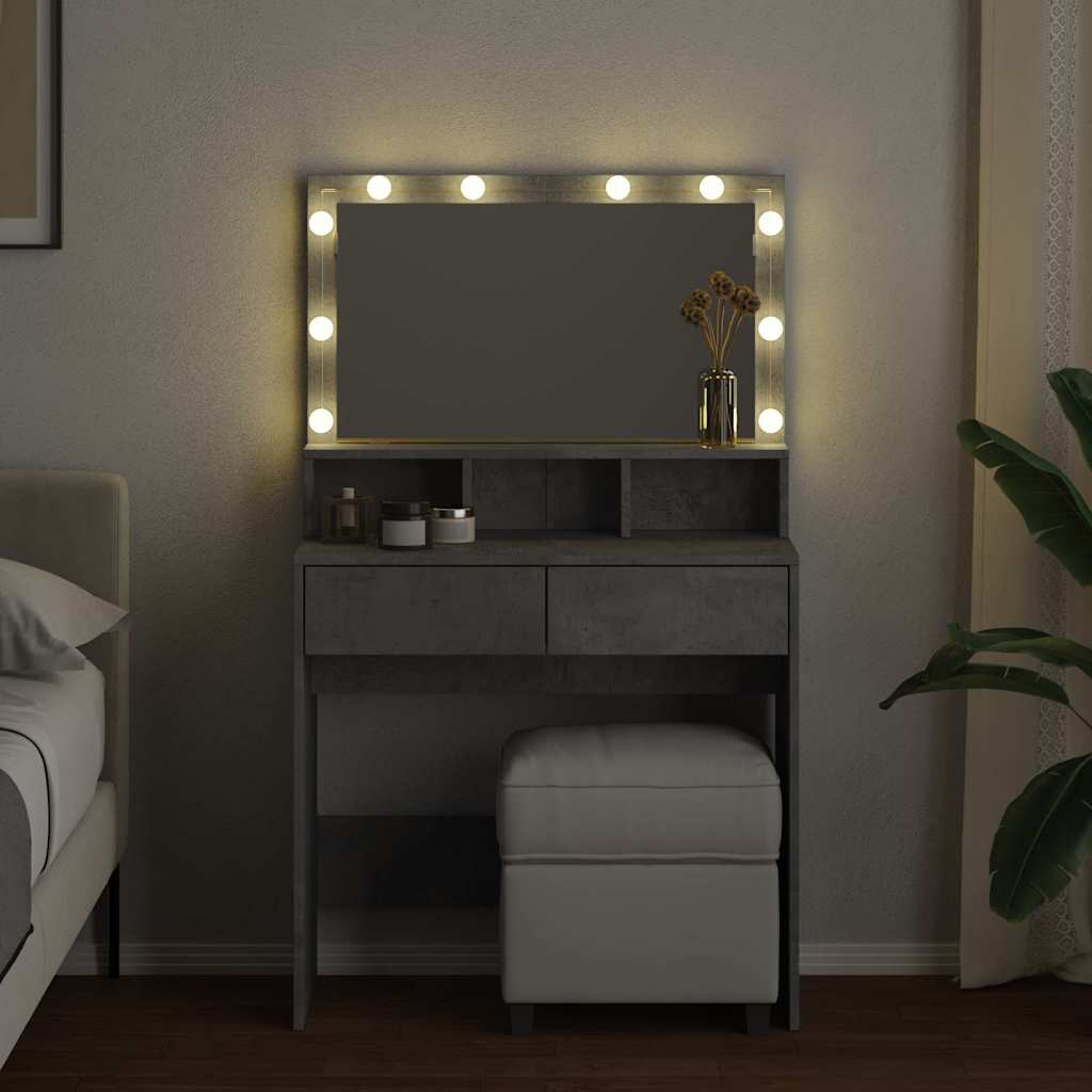 Toaletni stolić s LED svjetlima siva boja betona 80x41x134,5 cm